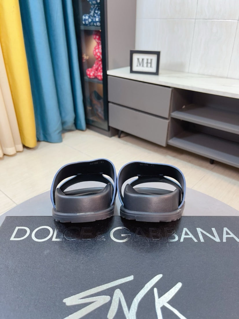 Dolce & Gabbana DG Men's Leather Strap Sandals with Aluminum Buckle
