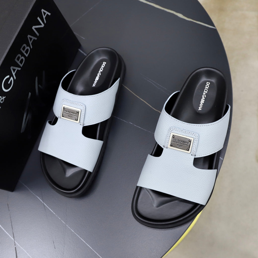 Dolce & Gabbana DG Men's Structured-Logo Slides in Leather