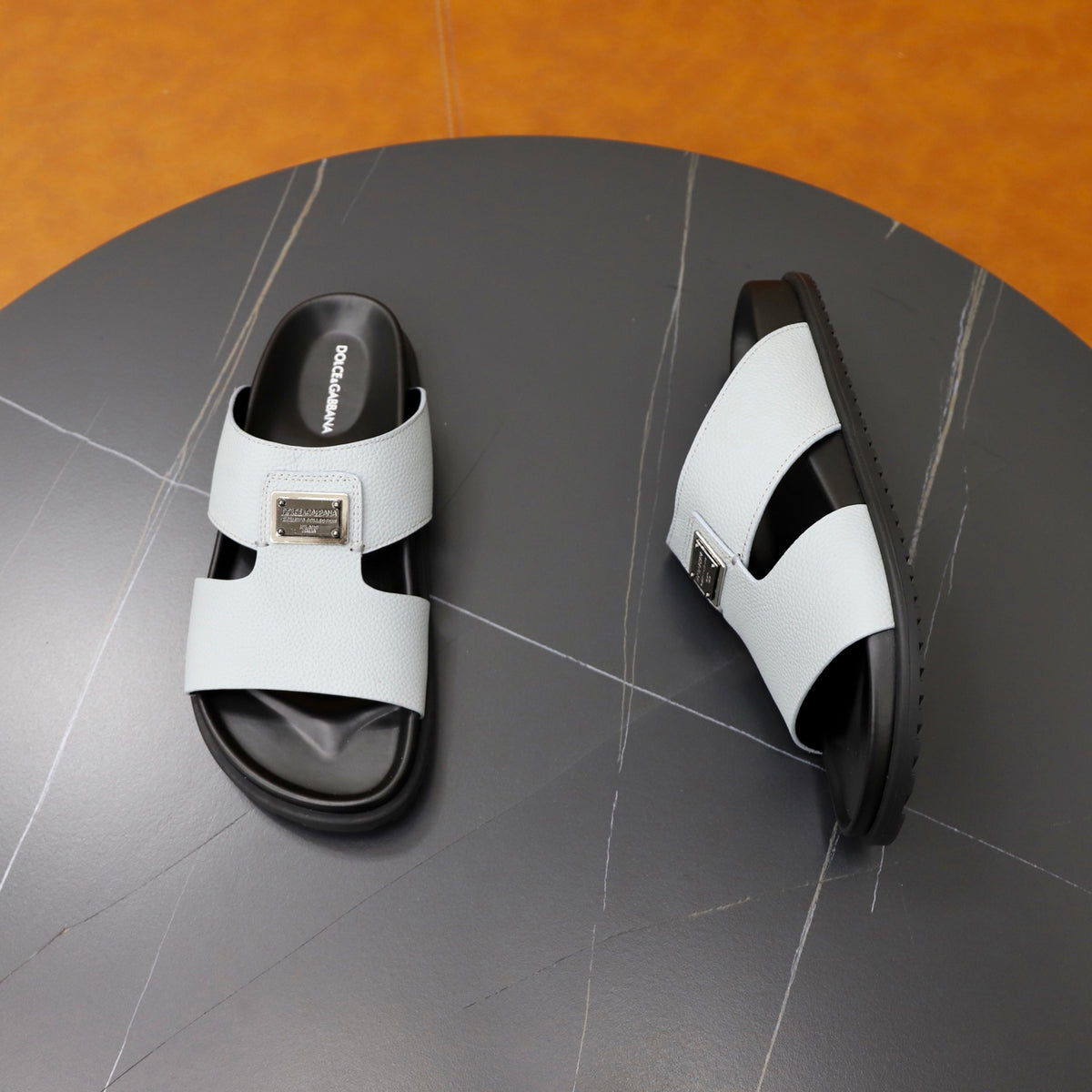 Dolce & Gabbana DG Men's Structured-Logo Slides in Leather