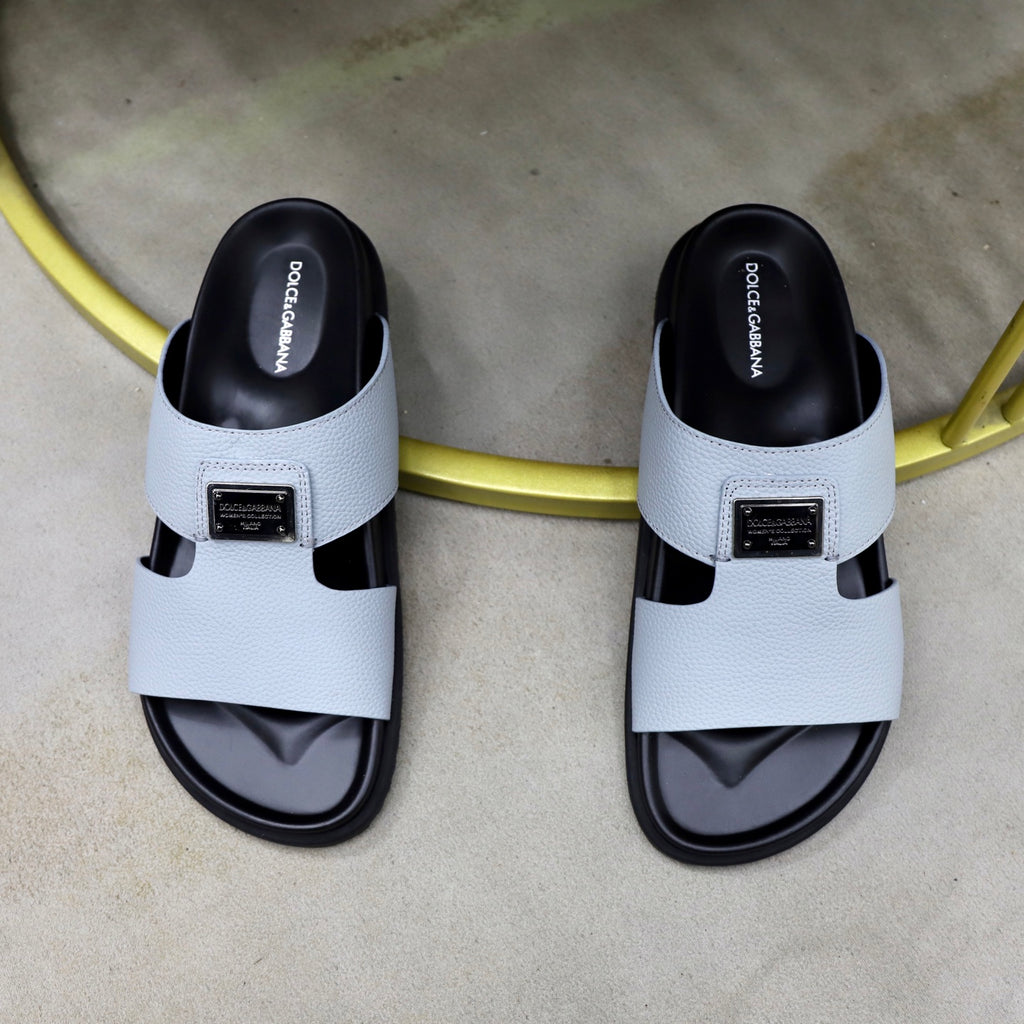 Dolce & Gabbana DG Men's Structured-Logo Slides in Leather