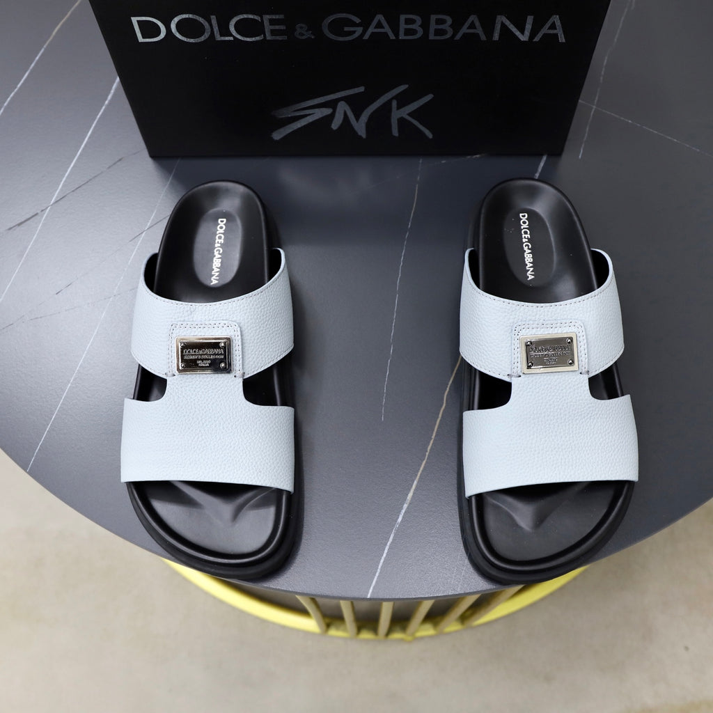 Dolce & Gabbana DG Men's Structured-Logo Slides in Leather