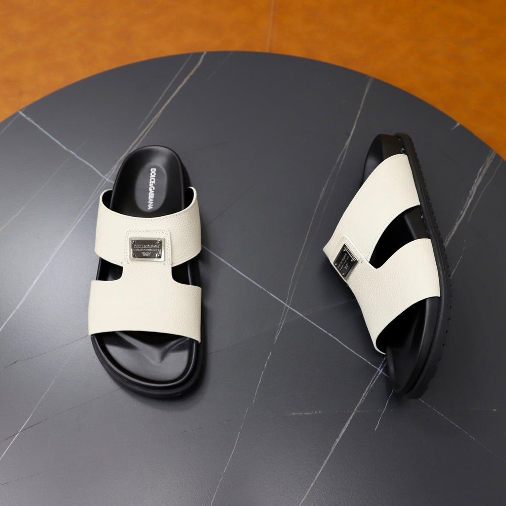Dolce & Gabbana DG Men's Structured-Logo Slides in Leather