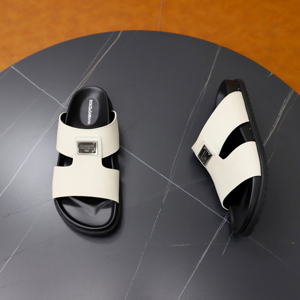 Dolce & Gabbana DG Men's Structured-Logo Slides in Leather