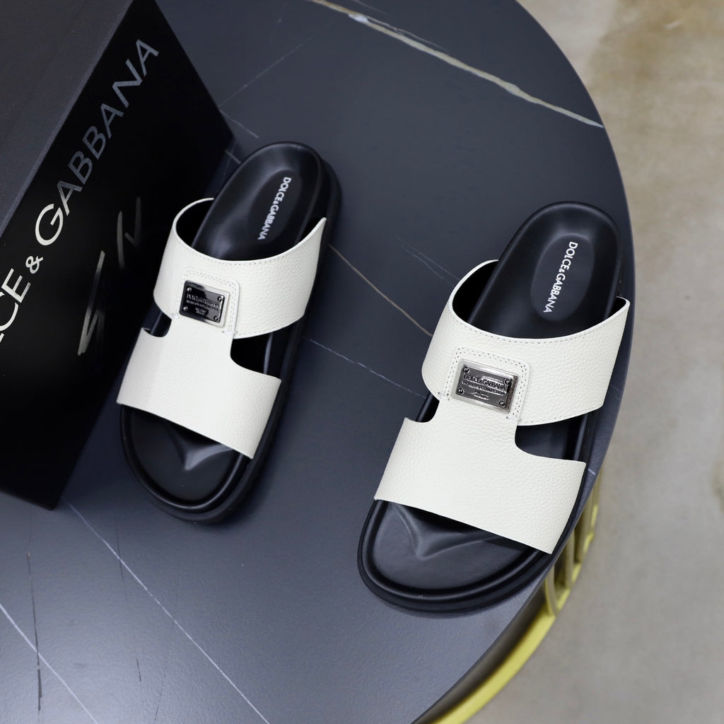 Dolce & Gabbana DG Men's Structured-Logo Slides in Leather