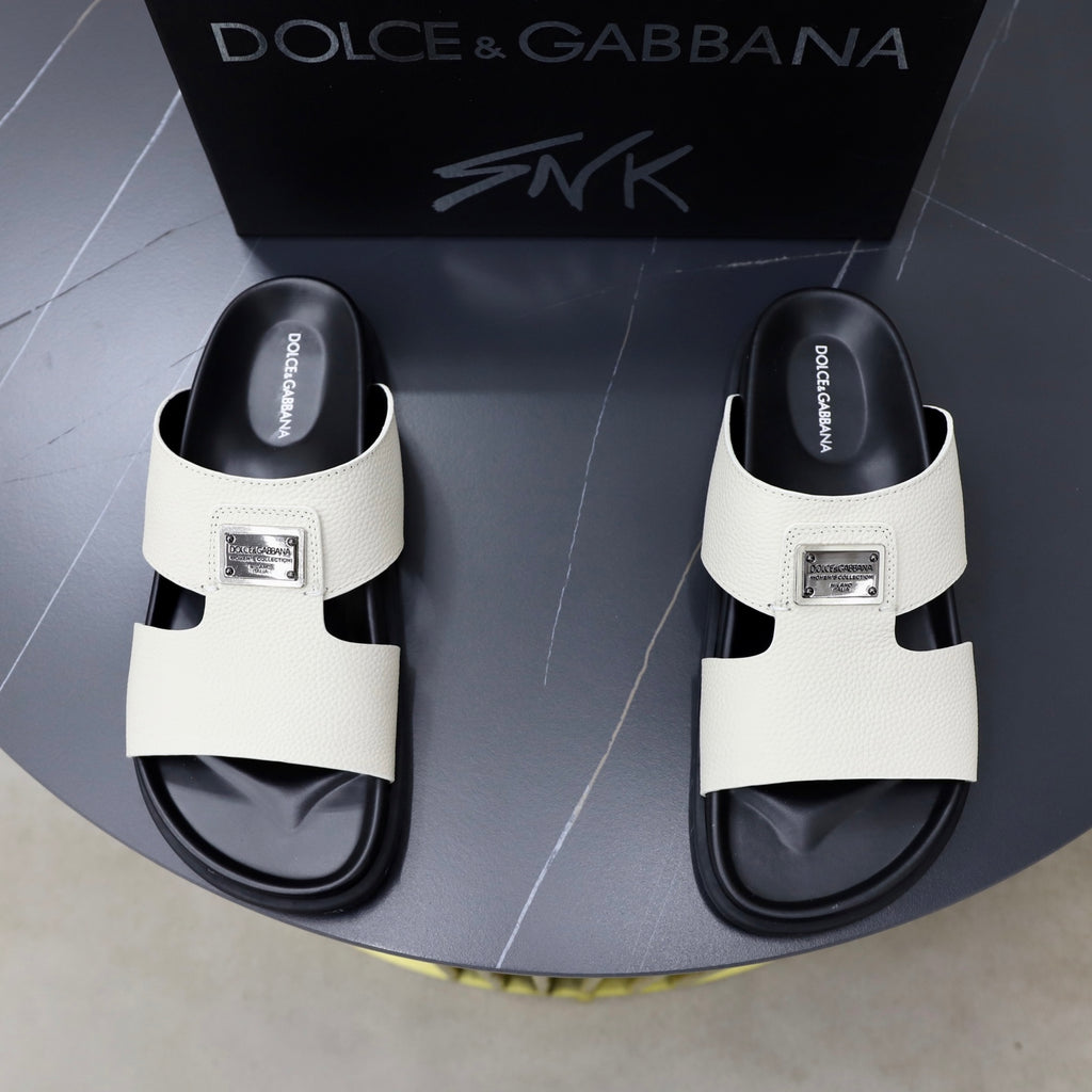 Dolce & Gabbana DG Men's Structured-Logo Slides in Leather