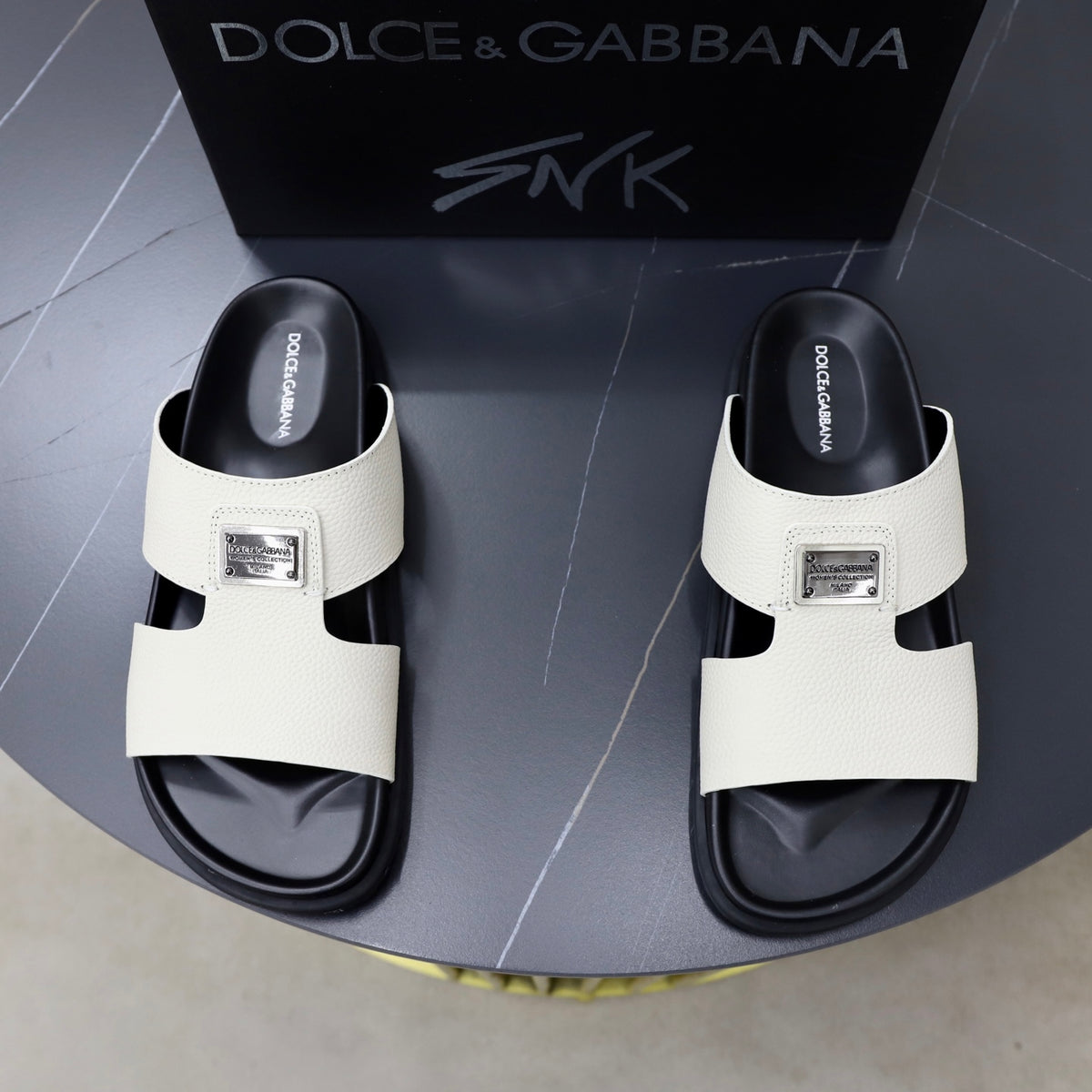 Dolce & Gabbana DG Men's Structured-Logo Slides in Leather