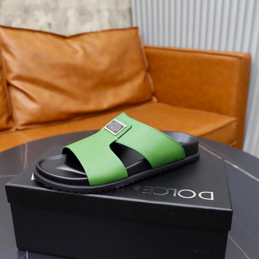 Dolce & Gabbana DG Men's Structured-Logo Slides in Leather