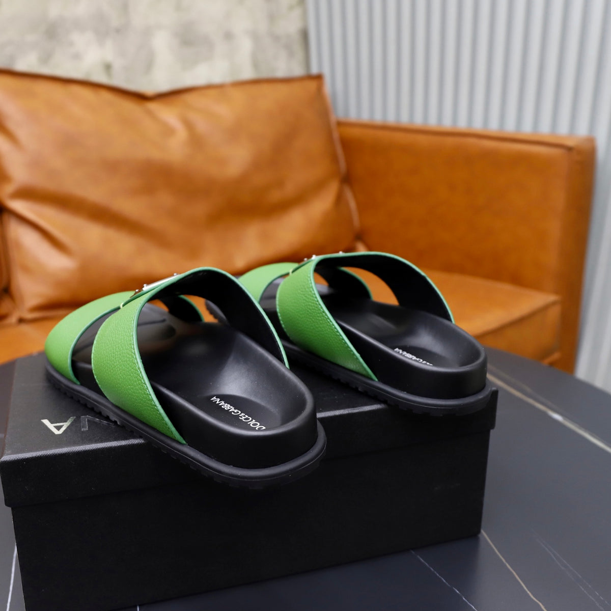 Dolce & Gabbana DG Men's Structured-Logo Slides in Leather