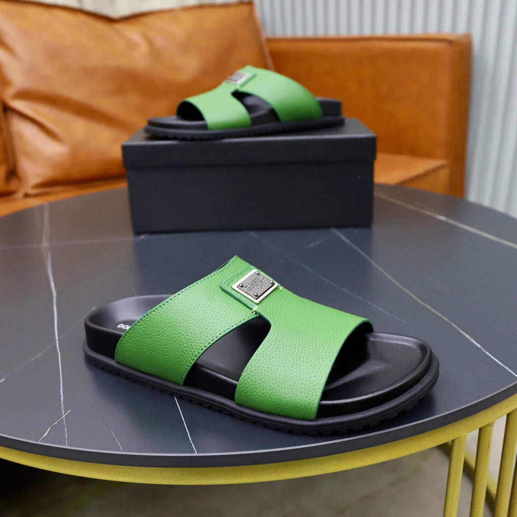 Dolce & Gabbana DG Men's Structured-Logo Slides in Leather