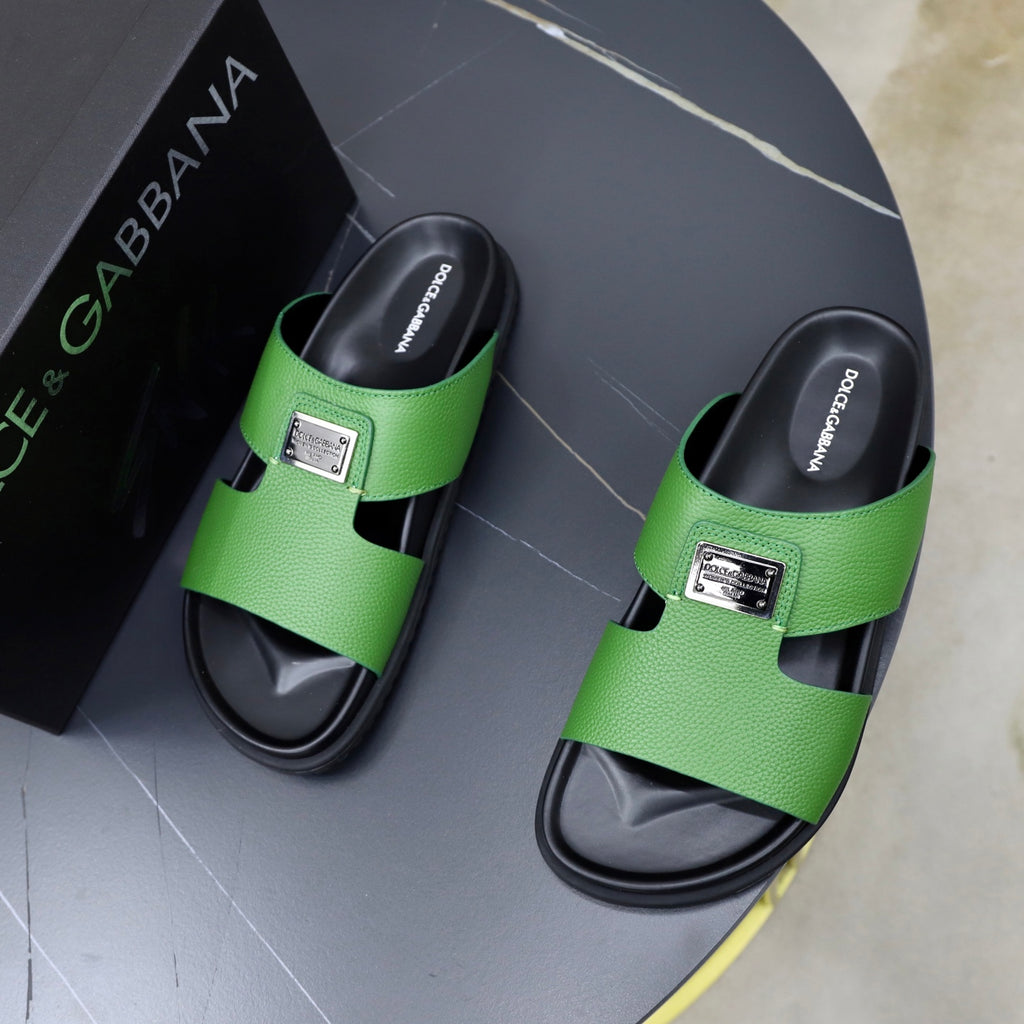 Dolce & Gabbana DG Men's Structured-Logo Slides in Leather