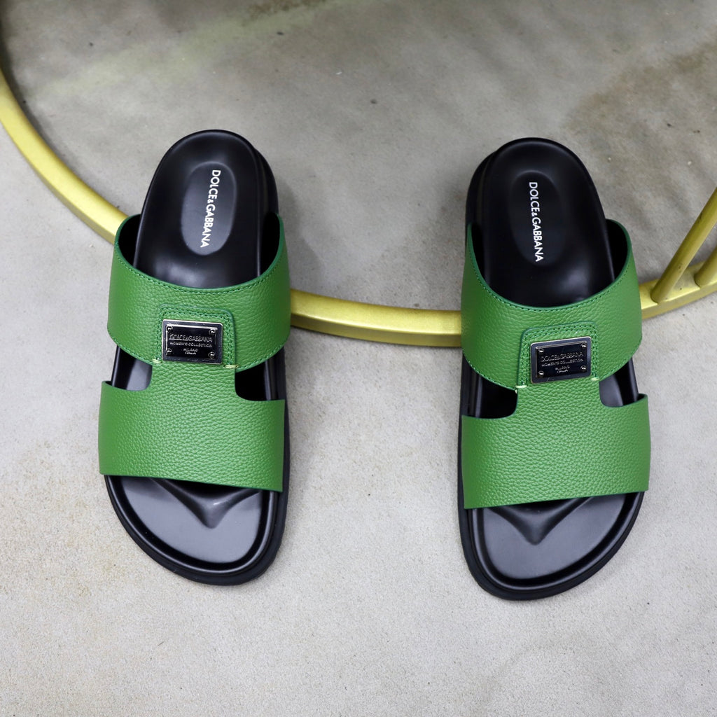 Dolce & Gabbana DG Men's Structured-Logo Slides in Leather