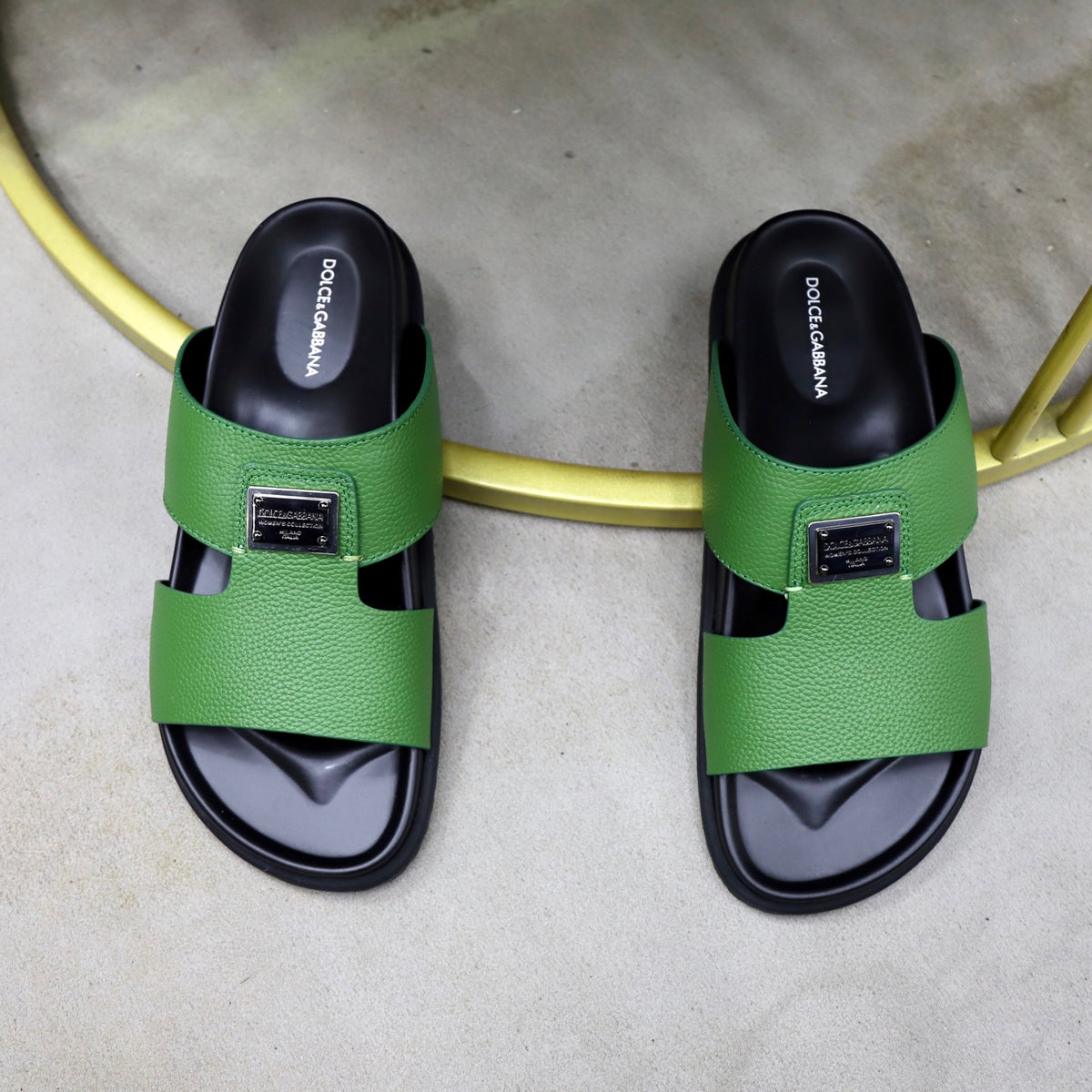 Dolce & Gabbana DG Men's Structured-Logo Slides in Leather