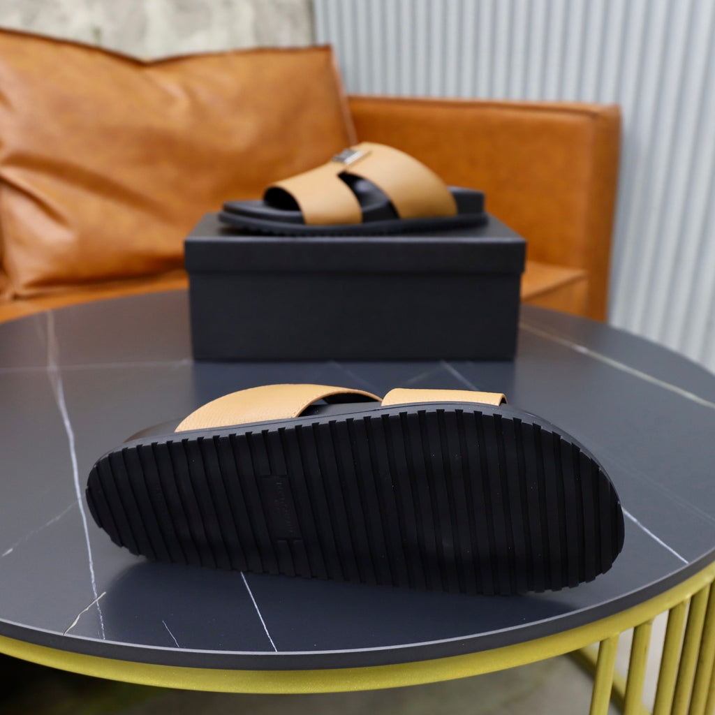 Dolce & Gabbana DG Men's Structured-Logo Slides in Leather