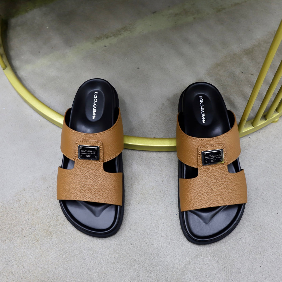 Dolce & Gabbana DG Men's Structured-Logo Slides in Leather