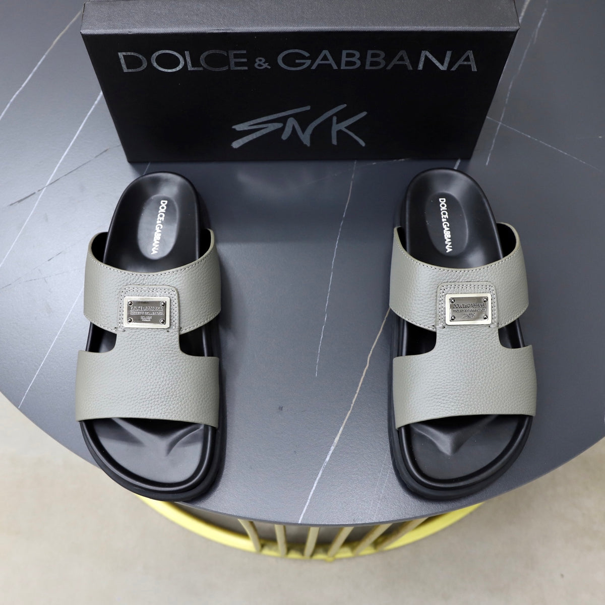 Dolce & Gabbana DG Men's Structured-Logo Slides in Leather