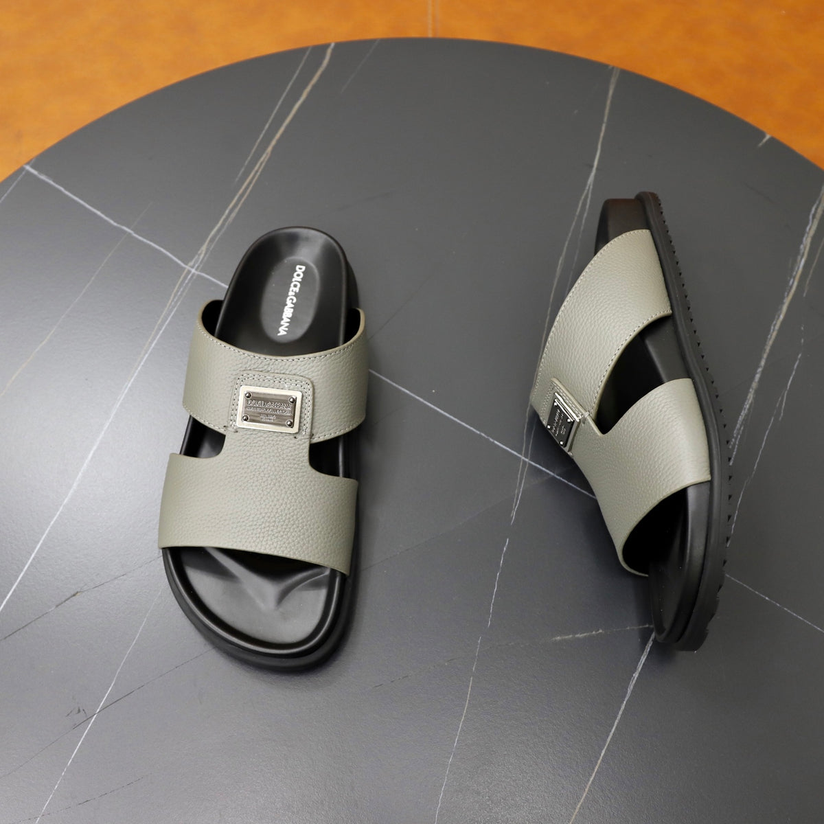 Dolce & Gabbana DG Men's Structured-Logo Slides in Leather