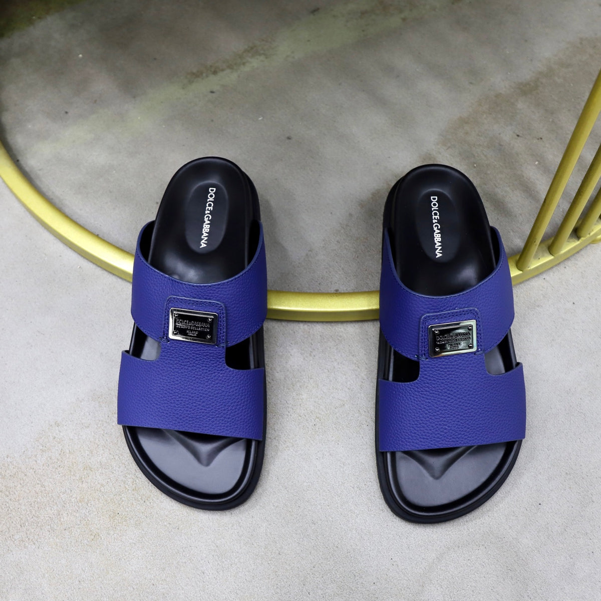 Dolce & Gabbana DG Men's Structured-Logo Slides in Leather