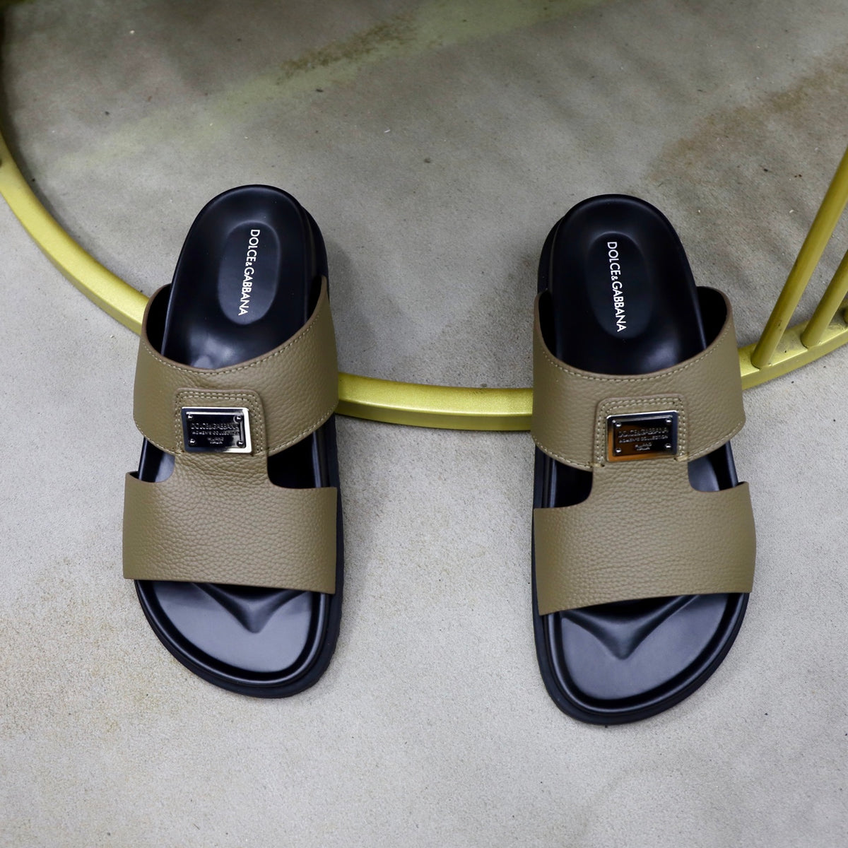 Dolce & Gabbana DG Men's Structured-Logo Slides in Leather