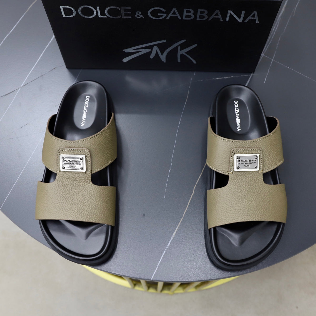 Dolce & Gabbana DG Men's Structured-Logo Slides in Leather