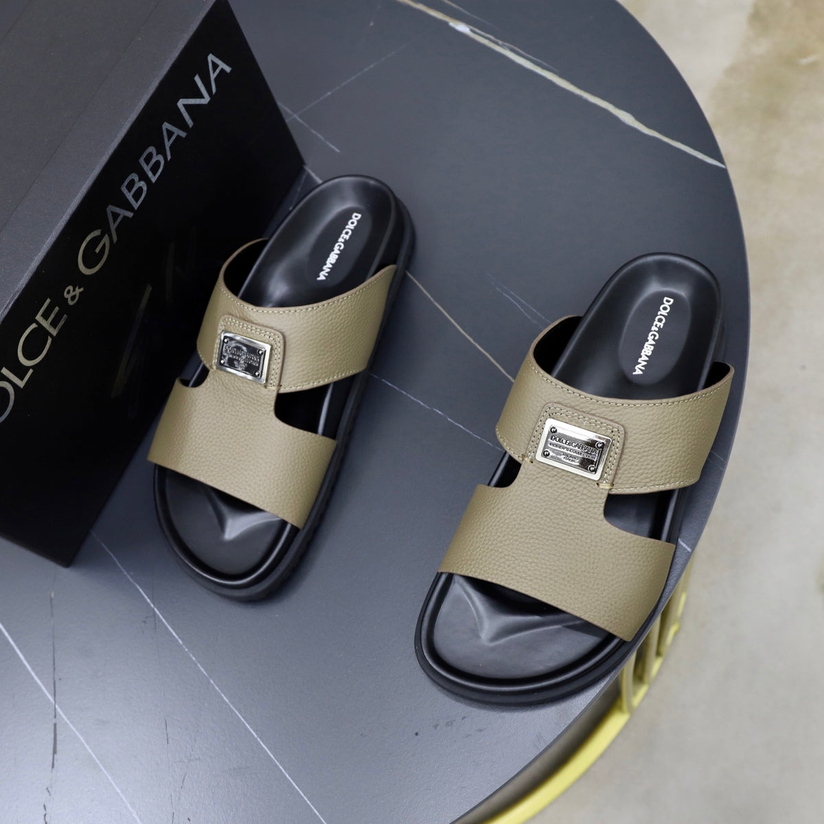 Dolce & Gabbana DG Men's Structured-Logo Slides in Leather