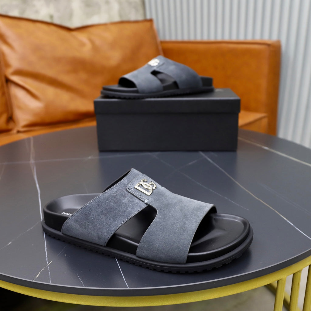 Dolce & Gabbana DG Men's Structured-Logo Slides in Leather