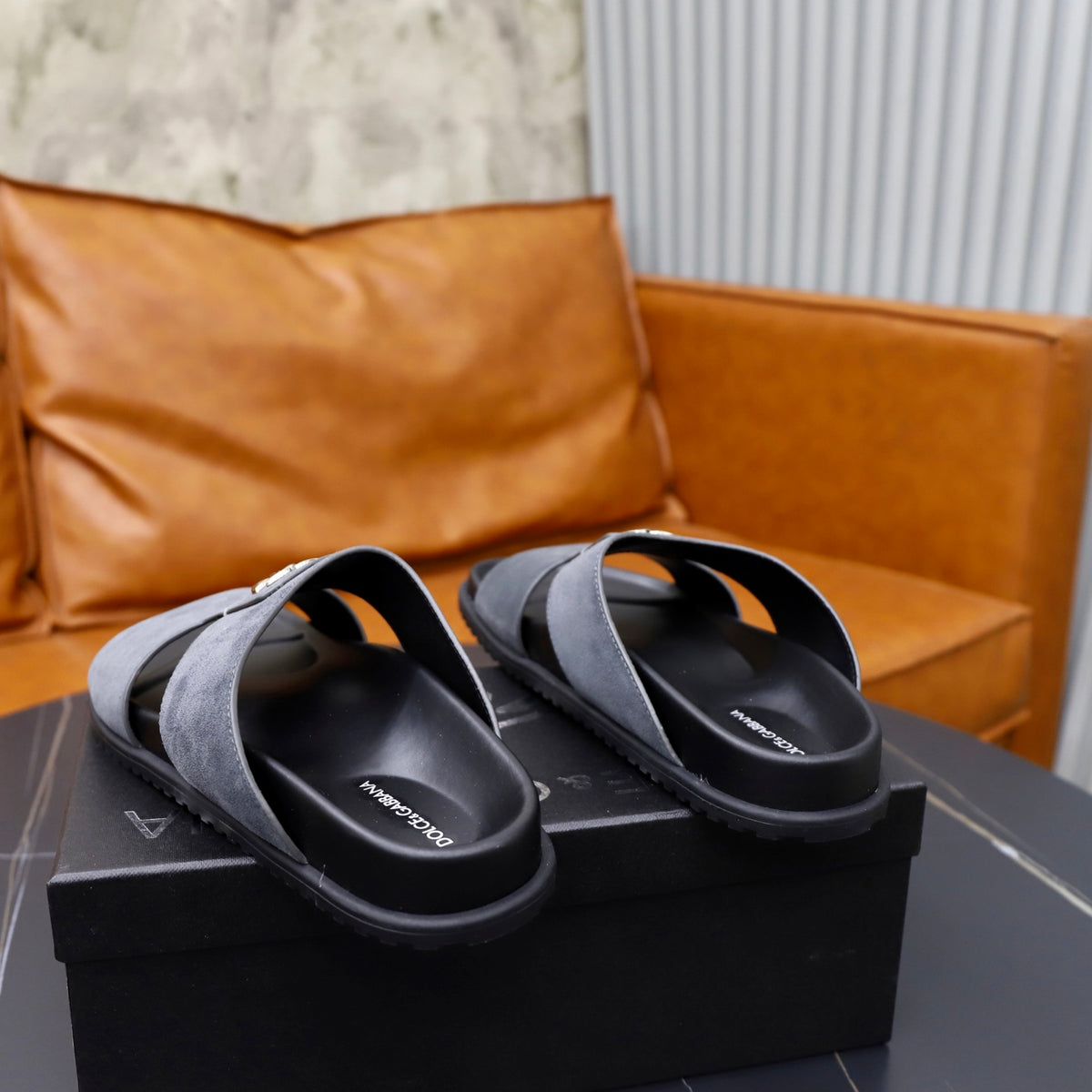 Dolce & Gabbana DG Men's Structured-Logo Slides in Leather