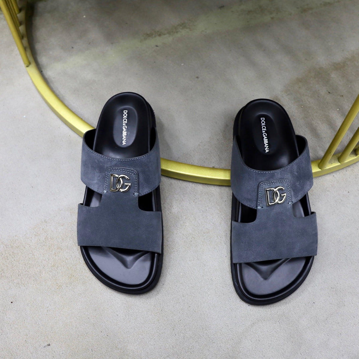 Dolce & Gabbana DG Men's Structured-Logo Slides in Leather