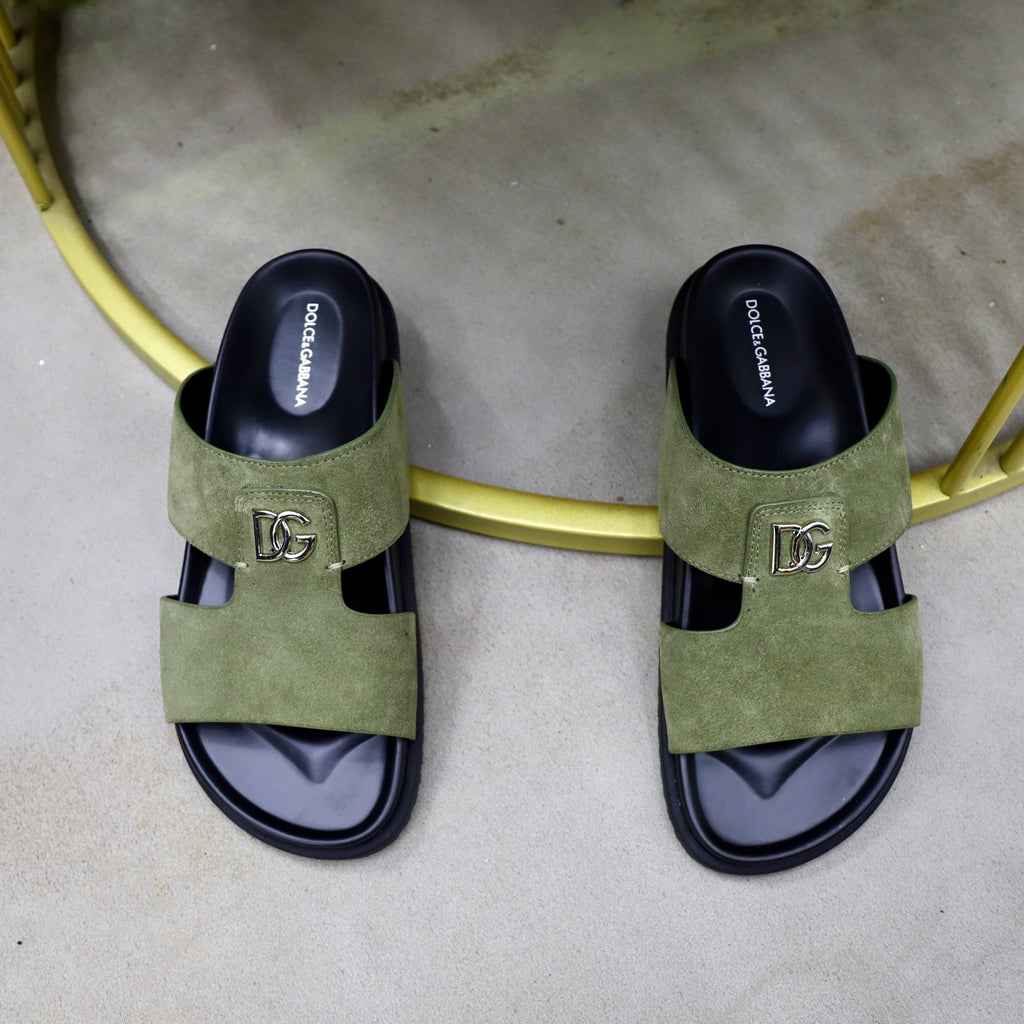 Dolce & Gabbana DG Men's Structured-Logo Slides in Leather