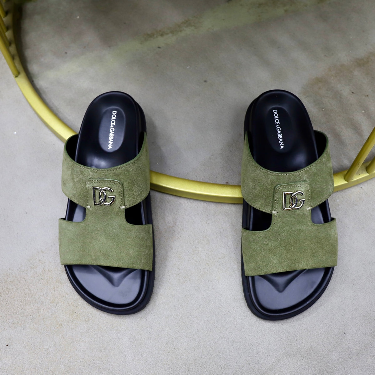 Dolce & Gabbana DG Men's Structured-Logo Slides in Leather