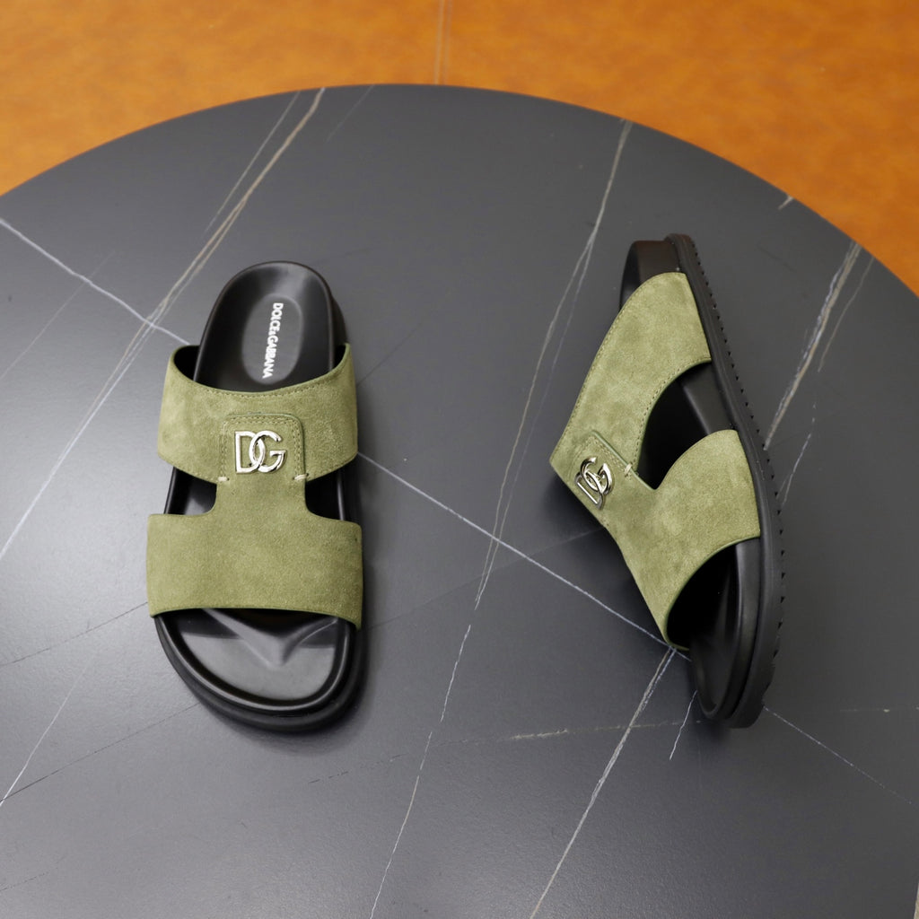 Dolce & Gabbana DG Men's Structured-Logo Slides in Leather