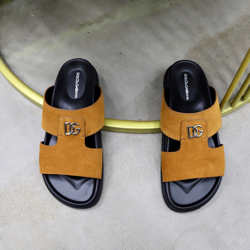 Dolce & Gabbana DG Men's Structured-Logo Slides in Leather