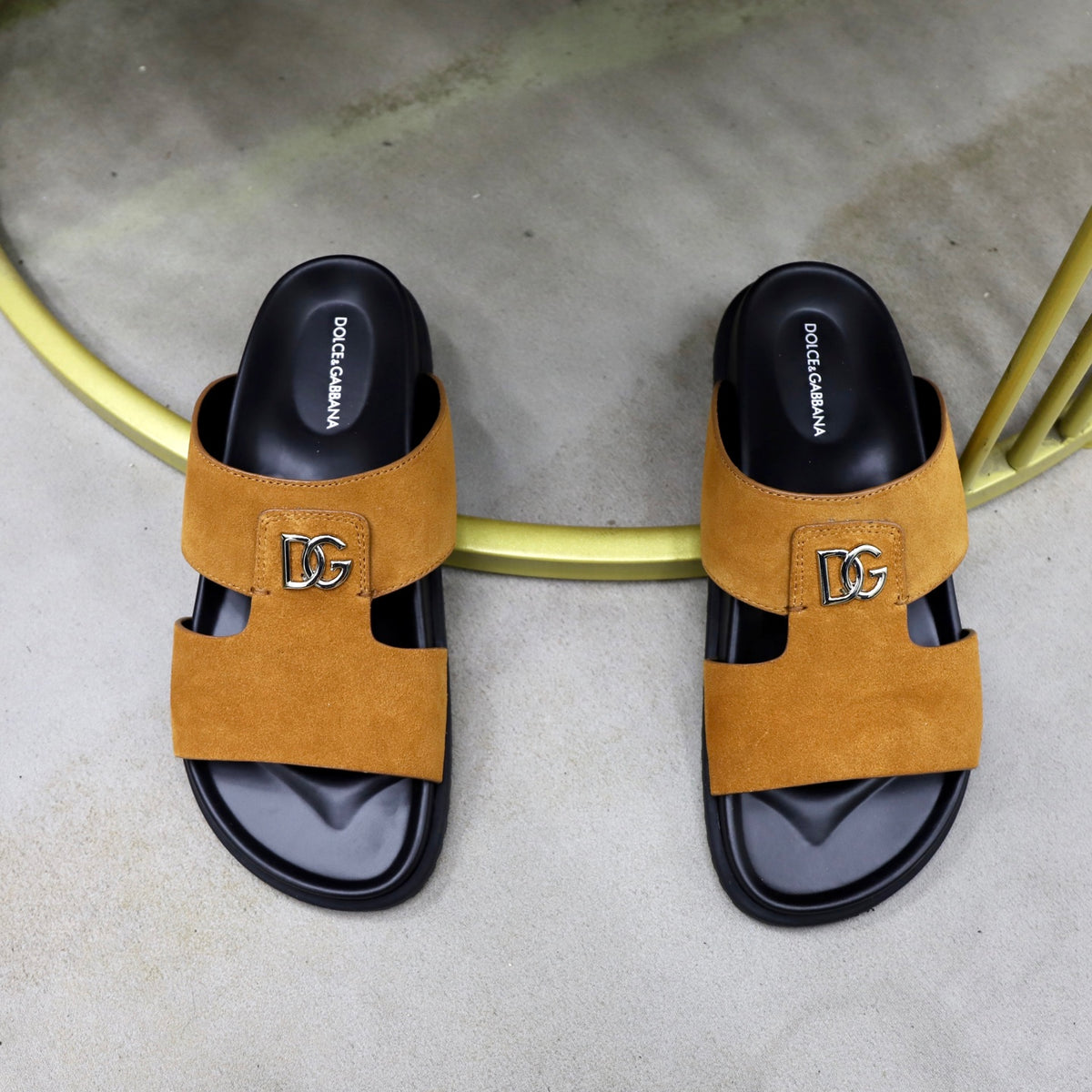 Dolce & Gabbana DG Men's Structured-Logo Slides in Leather