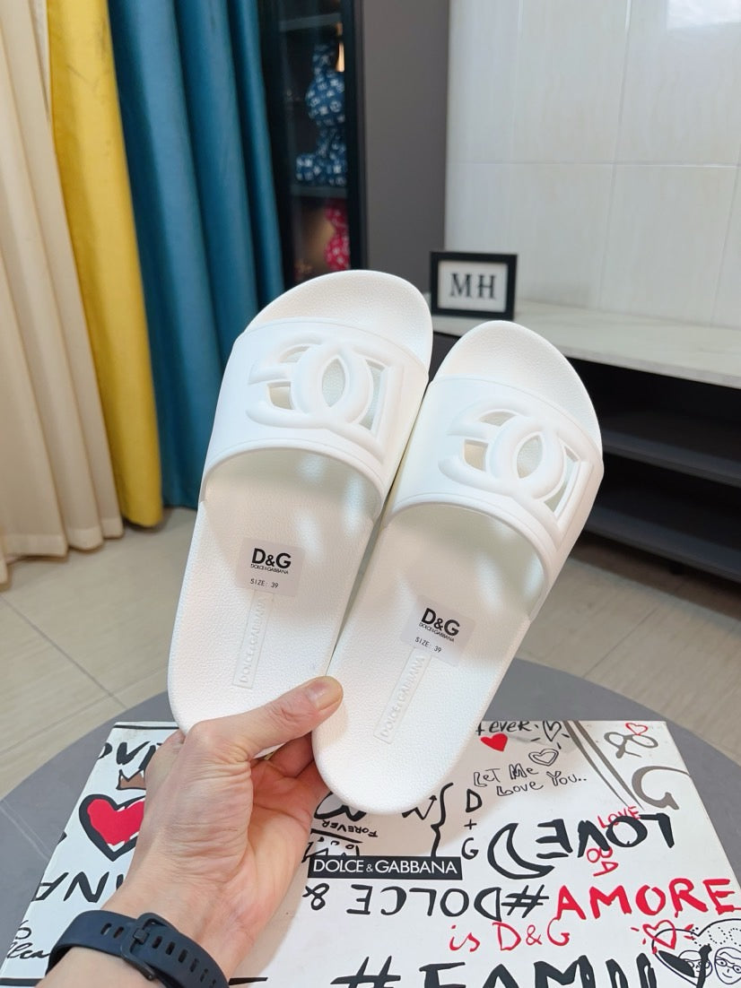 Dolce & Gabbana DG Men's Calfskin Puff Slides with Embossed Logo
