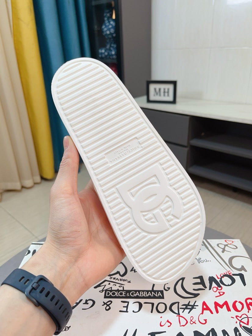 Dolce & Gabbana DG Men's Calfskin Puff Slides with Embossed Logo