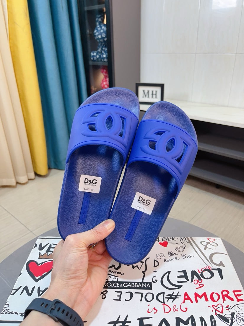 Dolce & Gabbana DG Men's Calfskin Puff Slides with Embossed Logo