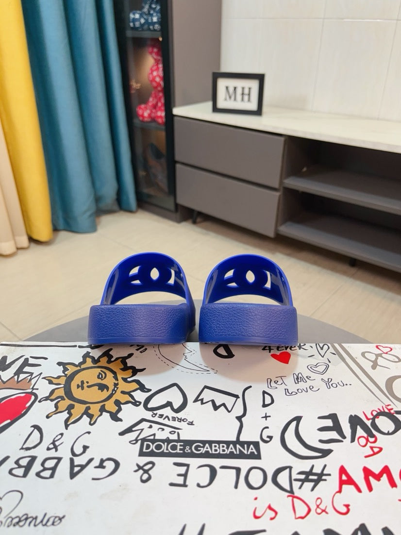 Dolce & Gabbana DG Men's Calfskin Puff Slides with Embossed Logo