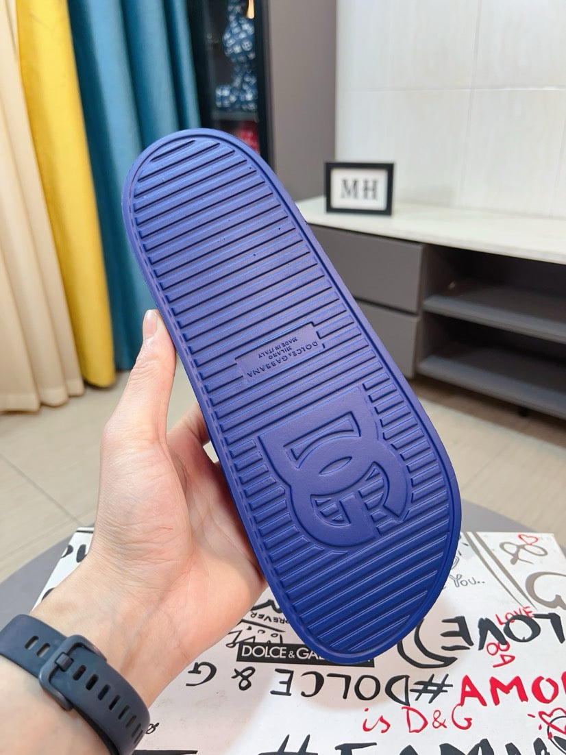 Dolce & Gabbana DG Men's Calfskin Puff Slides with Embossed Logo