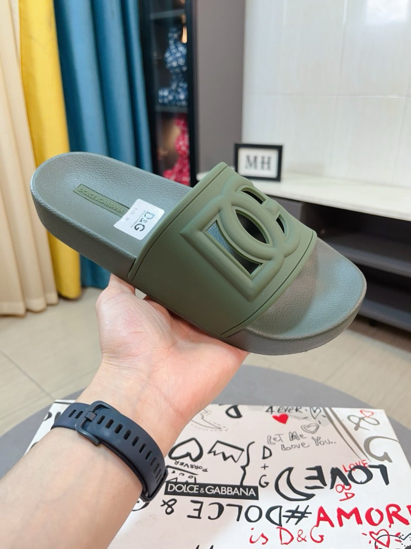 Dolce & Gabbana DG Men's Calfskin Puff Slides with Embossed Logo
