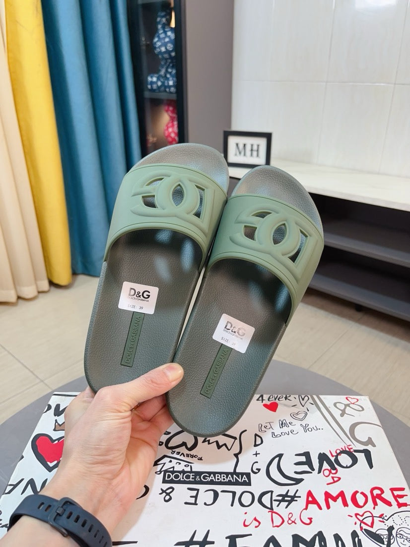 Dolce & Gabbana DG Men's Calfskin Puff Slides with Embossed Logo