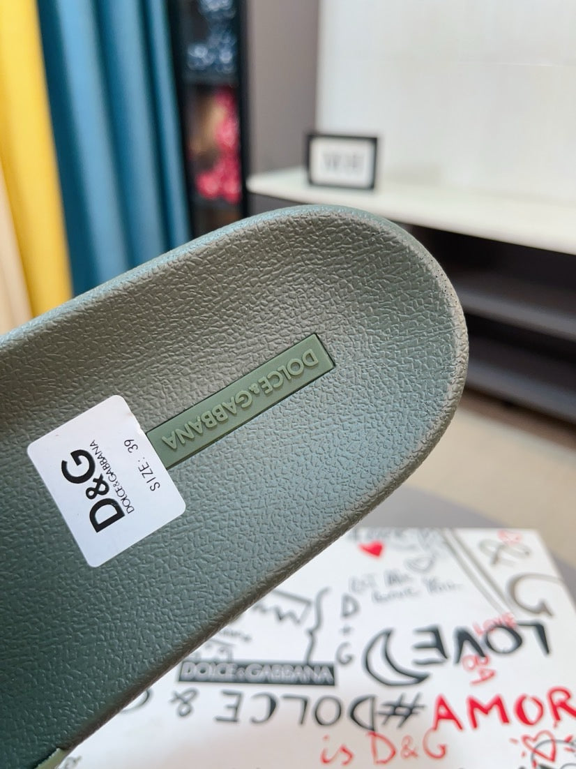 Dolce & Gabbana DG Men's Calfskin Puff Slides with Embossed Logo