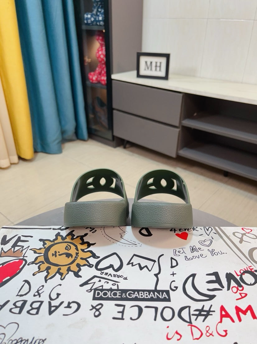 Dolce & Gabbana DG Men's Calfskin Puff Slides with Embossed Logo