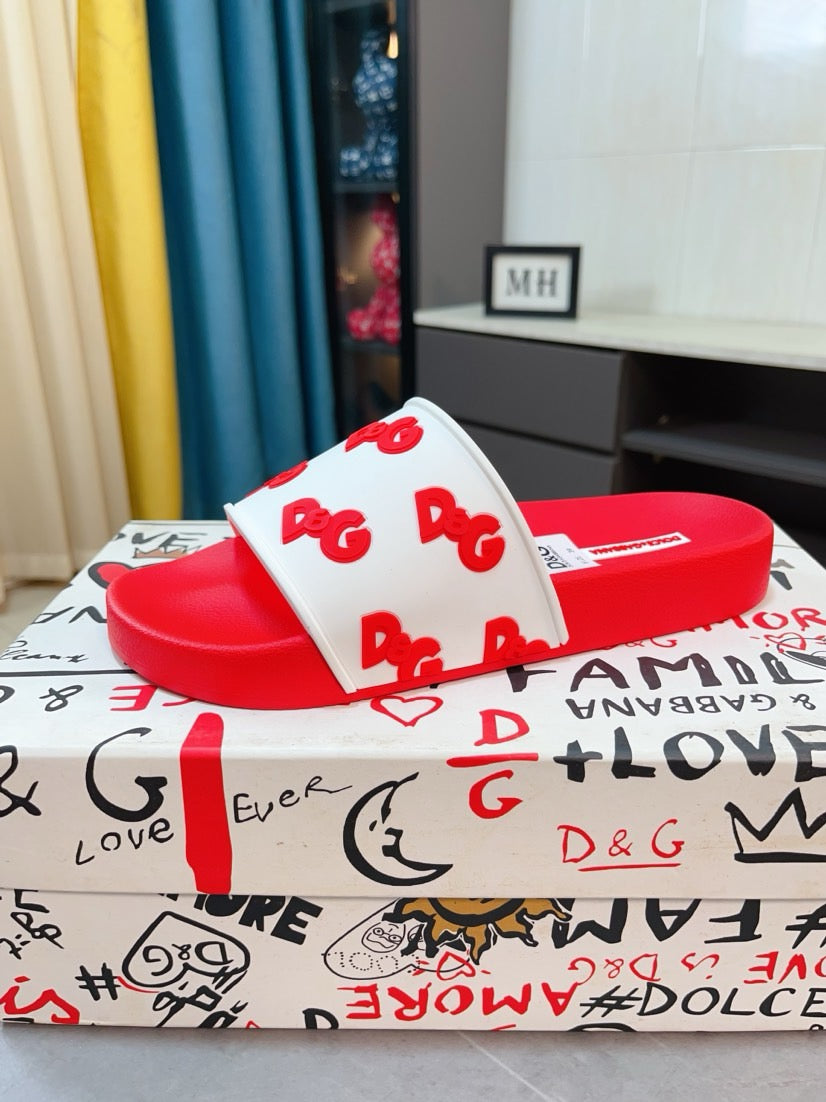 Dolce & Gabbana DG Men's Calfskin Puff Slides with Embossed Logo