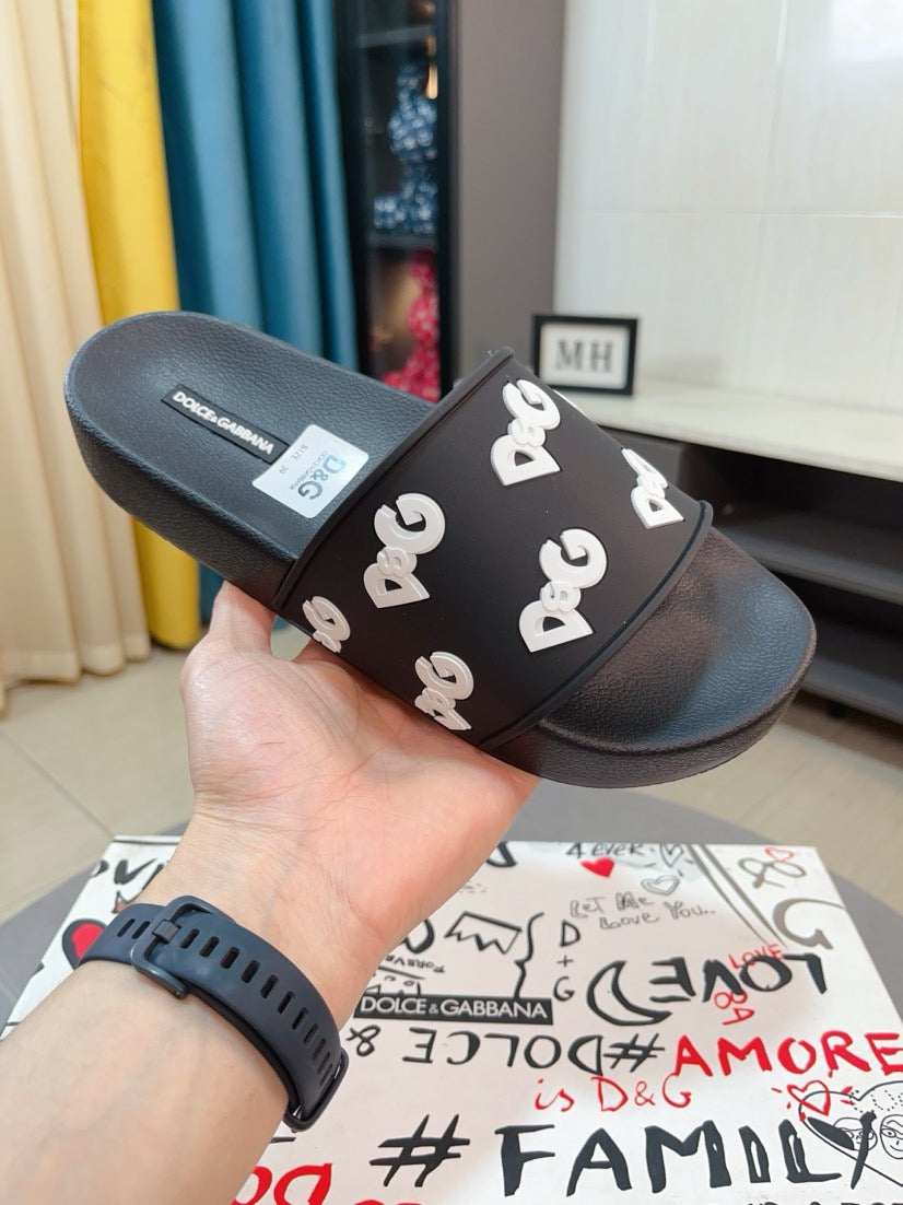 Dolce & Gabbana DG Men's Calfskin Puff Slides with Embossed Logo