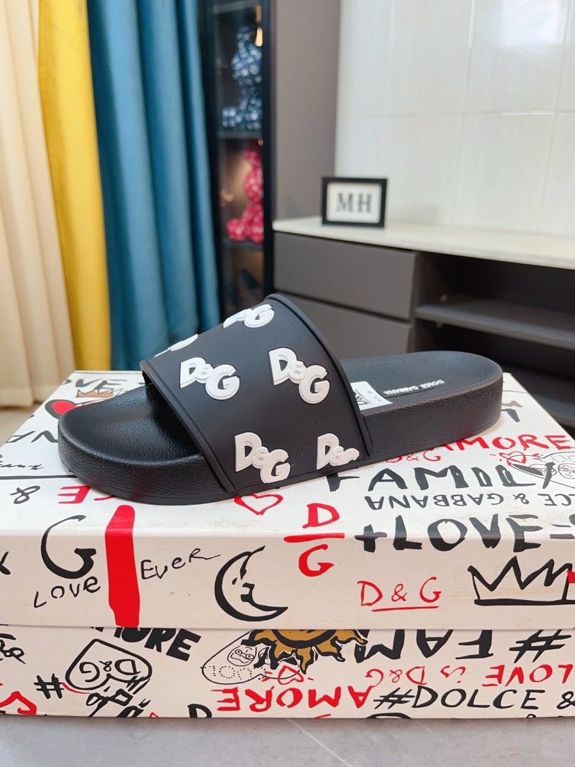 Dolce & Gabbana DG Men's Calfskin Puff Slides with Embossed Logo