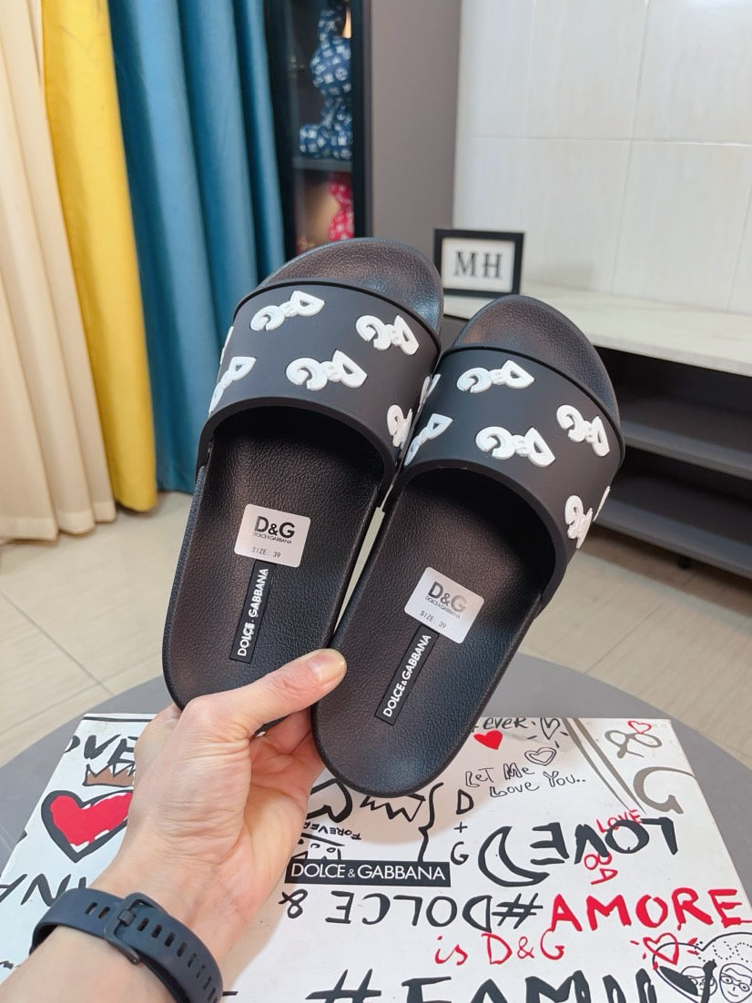 Dolce & Gabbana DG Men's Calfskin Puff Slides with Embossed Logo