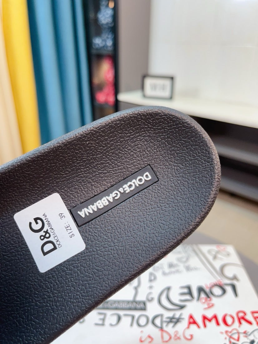 Dolce & Gabbana DG Men's Calfskin Puff Slides with Embossed Logo