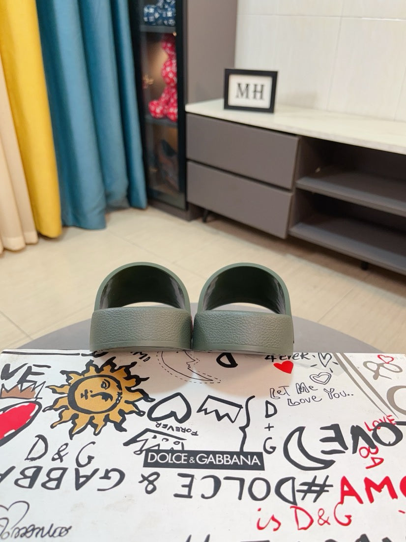 Dolce & Gabbana DG Men's Calfskin Puff Slides with Embossed Logo