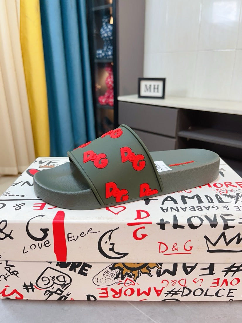 Dolce & Gabbana DG Men's Calfskin Puff Slides with Embossed Logo