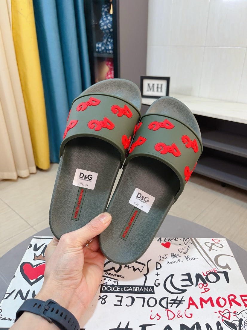 Dolce & Gabbana DG Men's Calfskin Puff Slides with Embossed Logo