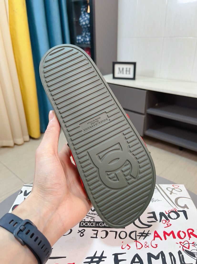 Dolce & Gabbana DG Men's Calfskin Puff Slides with Embossed Logo
